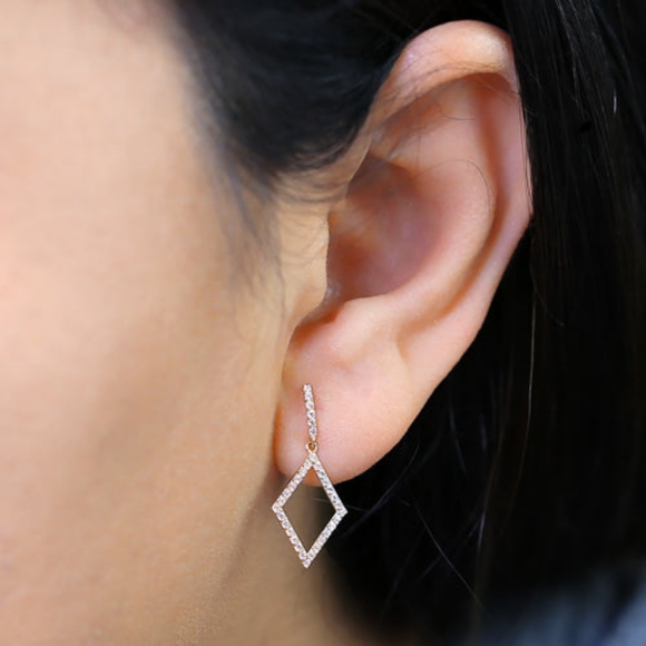 Solid 14K Yellow Gold Dangle Diamond CZ Earrings - Picture 4 of 4